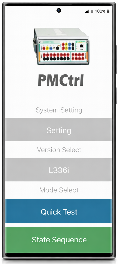 ponovo l336i 보호계전기 시험기 스마트폰 앱 제어 화면1