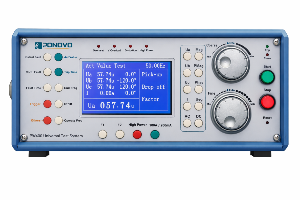 ponovo s100a 보호 계전기 시험 장비 정면