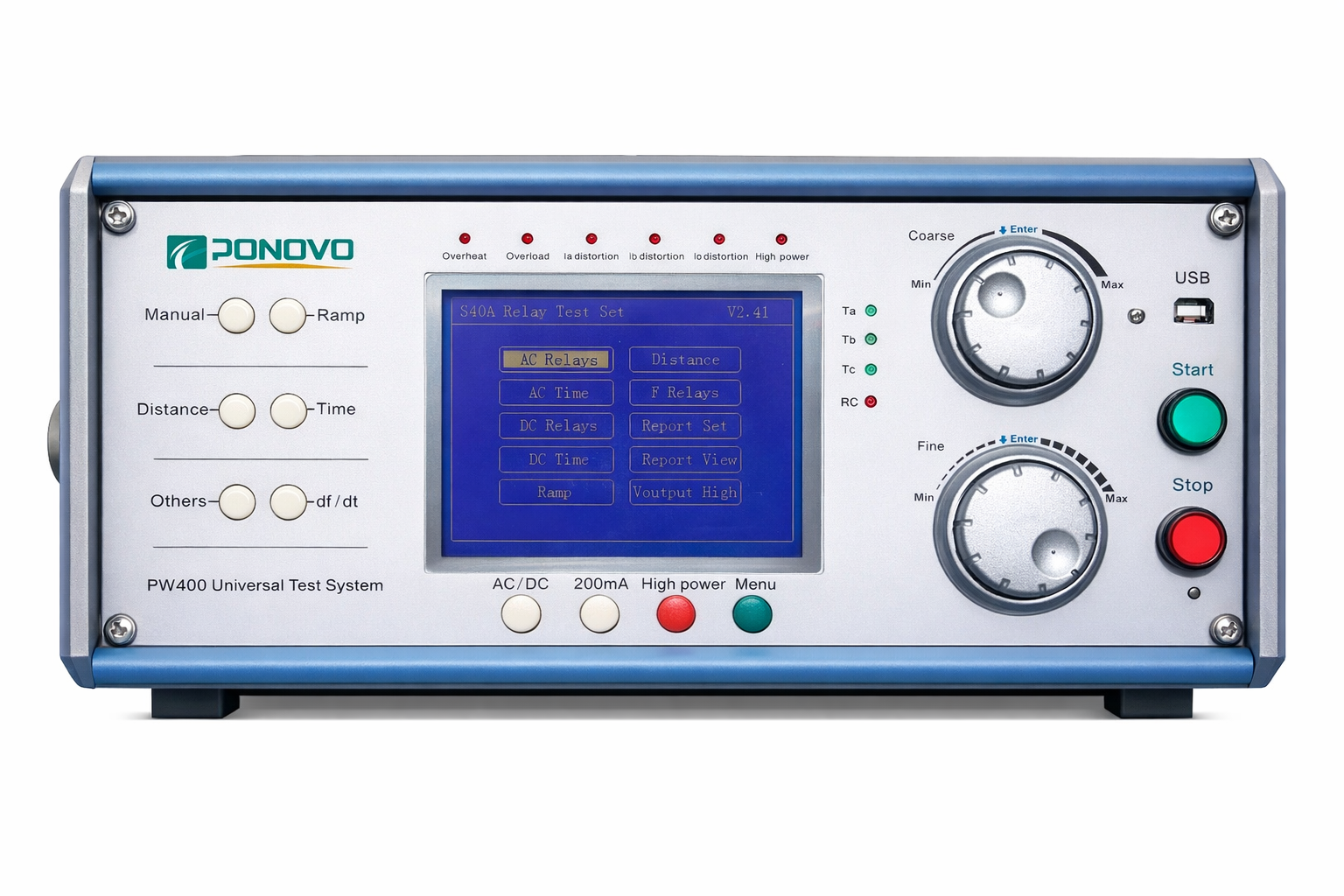 ponovo s40a 보호 계전기 시험 장비 정면